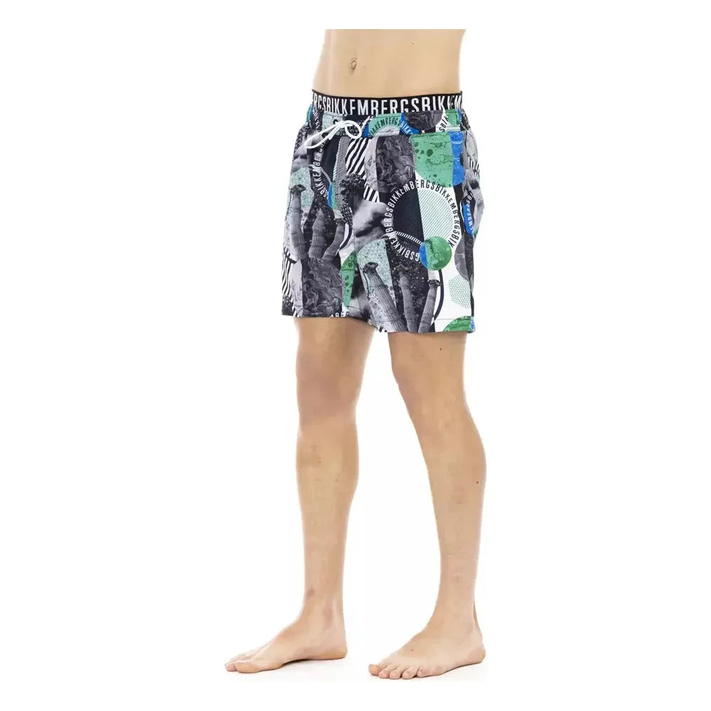 Multicolor Printed Swim Shorts with Drawstring