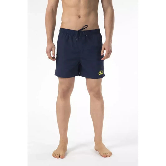 Blue Drawstring Beach Shorts with Print Detail