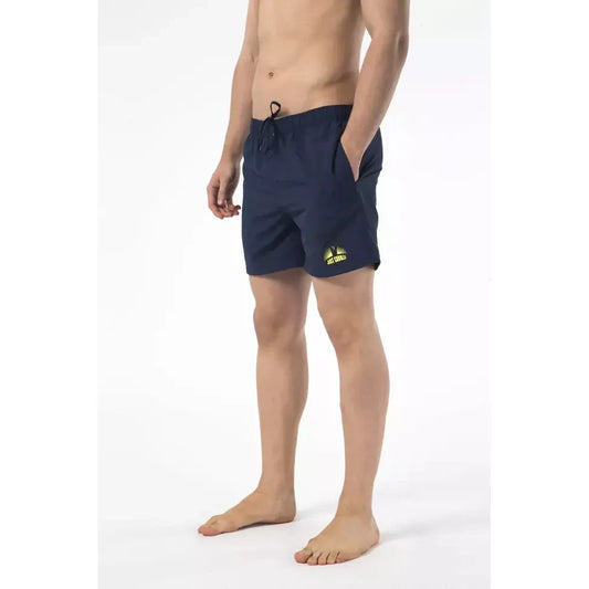 Blue Drawstring Beach Shorts with Print Detail