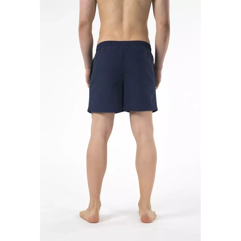 Blue Drawstring Beach Shorts with Print Detail