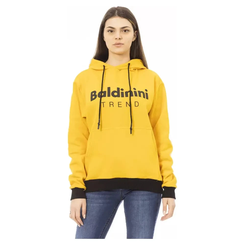 Chic Yellow Cotton Fleece Hoodie with Maxi Pocket