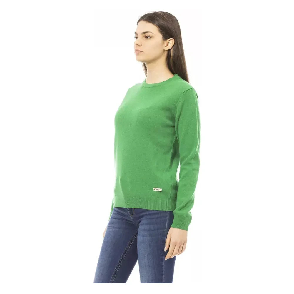 Elegant Green Wool-Cashmere Crewneck Sweater