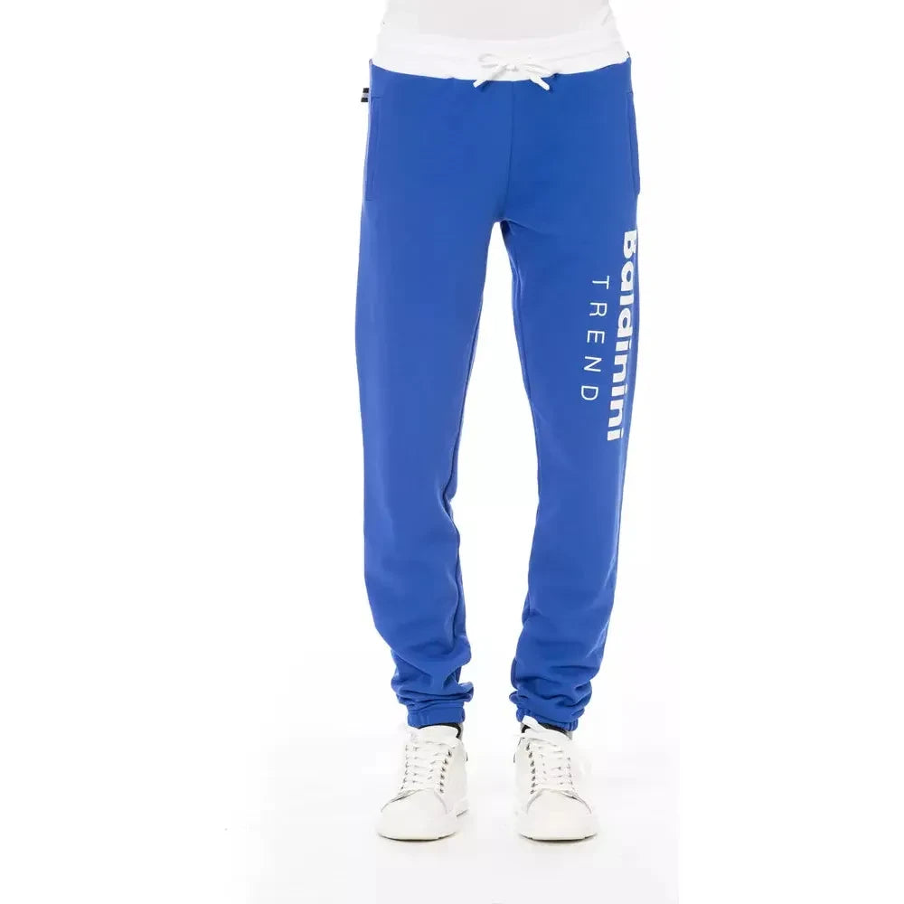 Chic Blue Cotton Sport Pants with Lace Closure