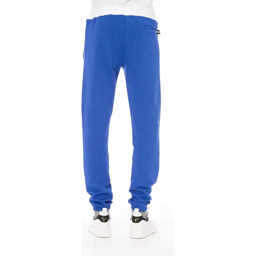 Chic Blue Cotton Sport Pants with Lace Closure