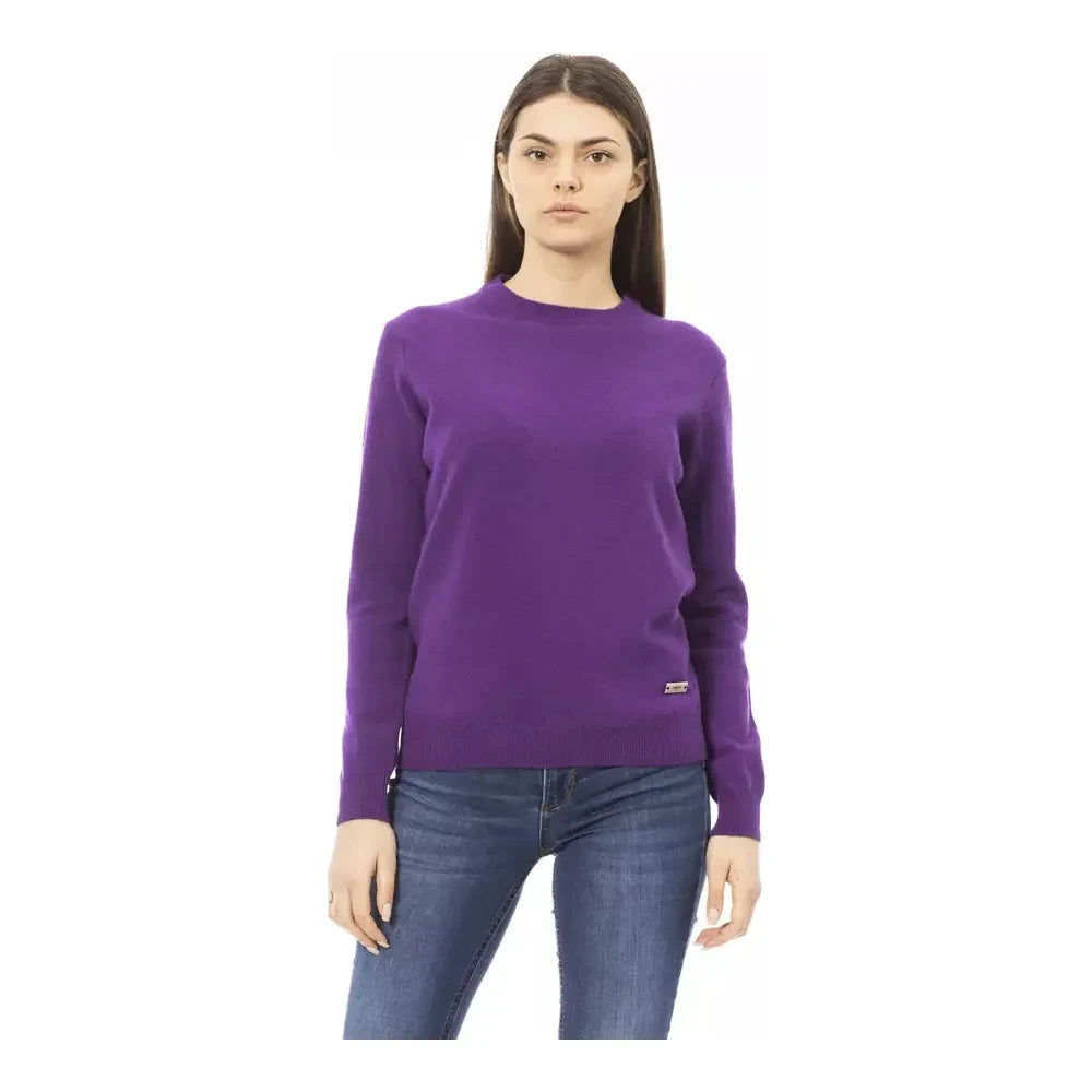 Crewneck Wool-Cashmere Blend Purple Sweater