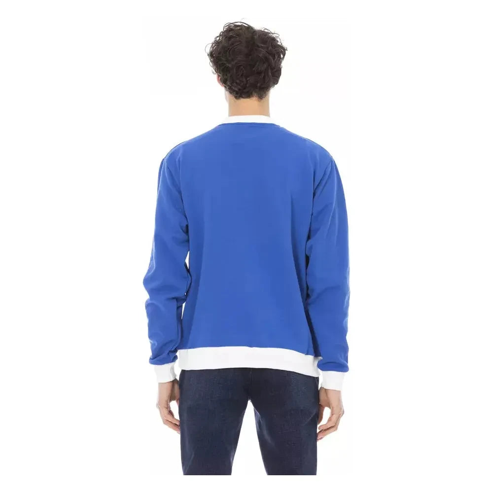 Sleek Blue Cotton Fleece Hoodie with Front Logo