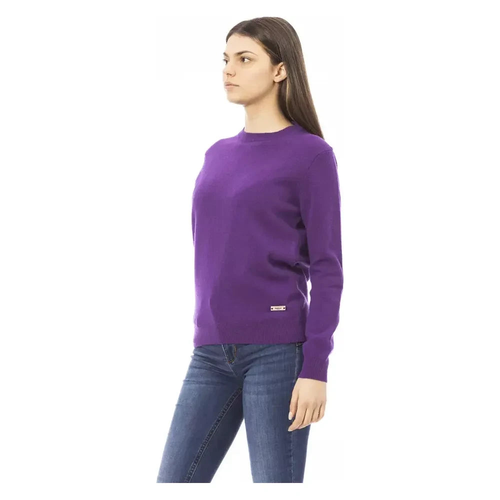 Crewneck Wool-Cashmere Blend Purple Sweater