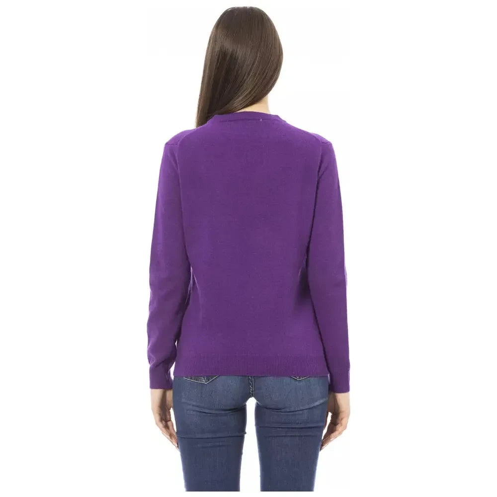 Crewneck Wool-Cashmere Blend Purple Sweater