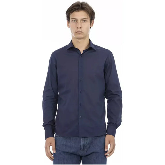 Elegant Slim Fit Blue Cotton Shirt