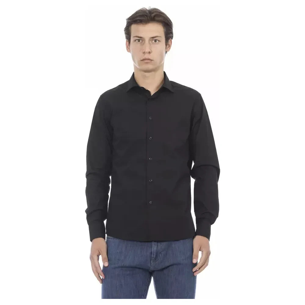 Elegant Black Slim Fit Cotton Shirt