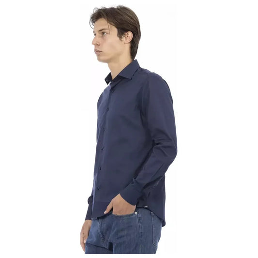 Baldinini Trend Elegant Slim Fit Blue Cotton Shirt Baldinini Trend