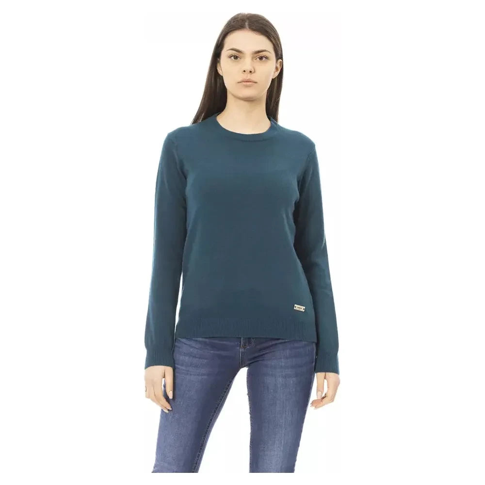 Elegant Crewneck Wool-Cashmere Sweater in Green