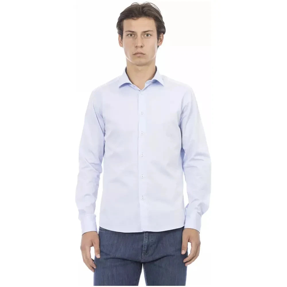 Elegant Slim Fit Light Blue Cotton Shirt