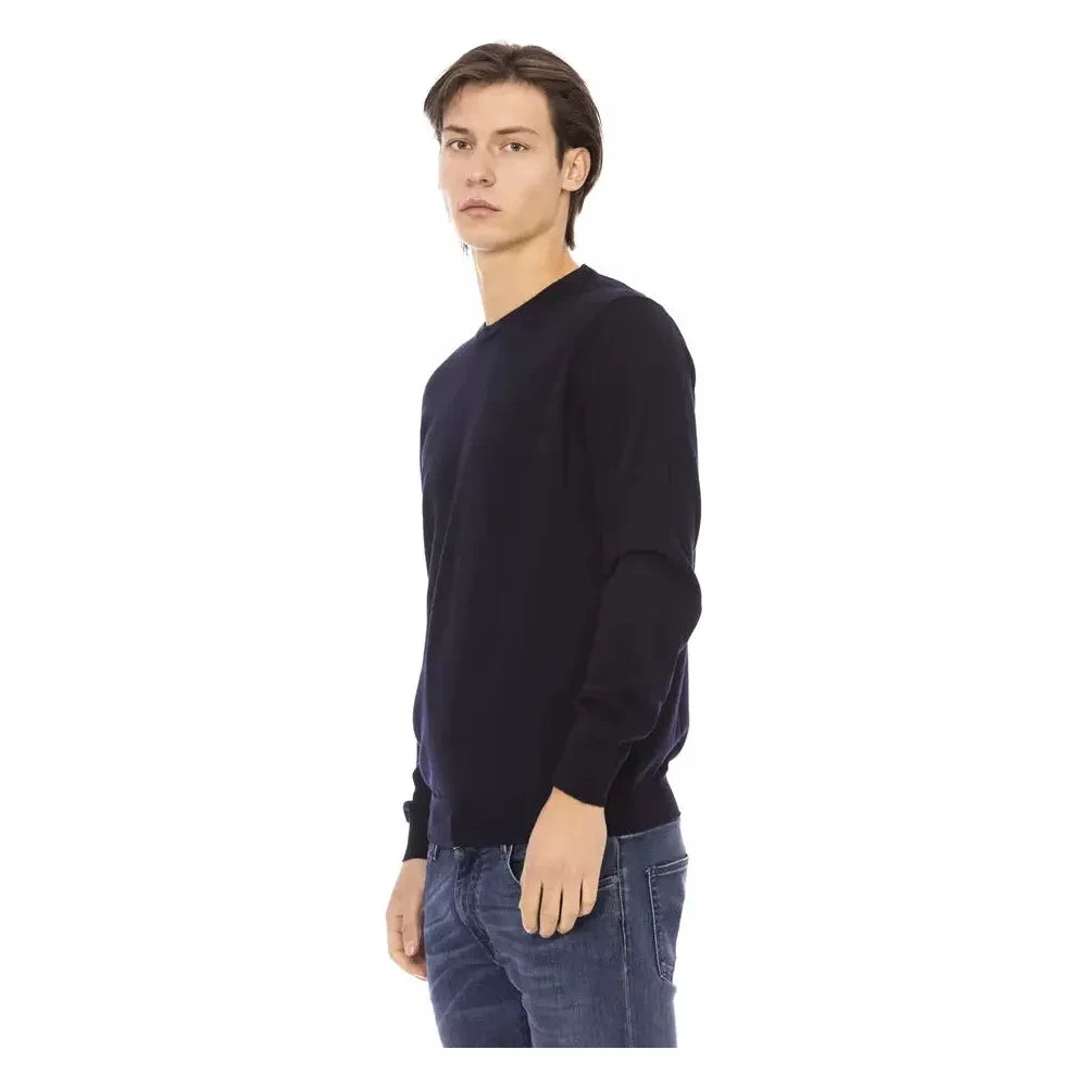 Elegant Crewneck Blue Sweater - 100% Fabric