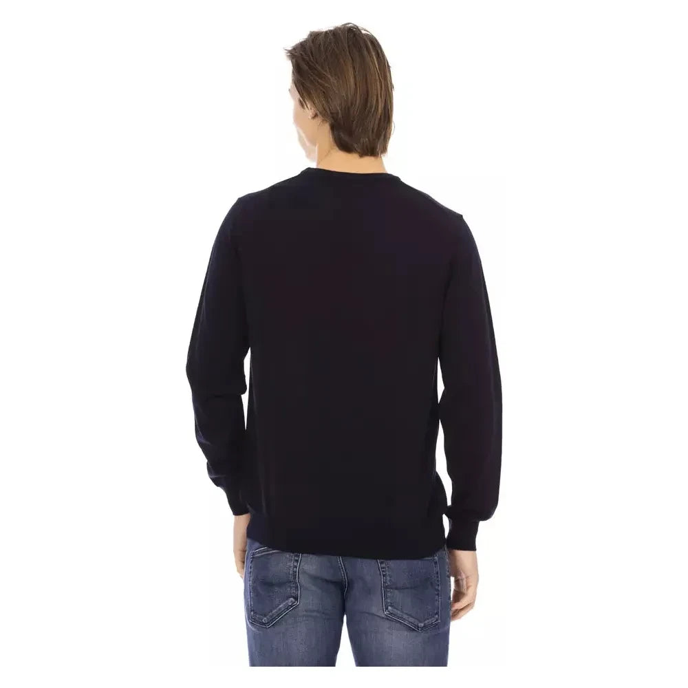 Elegant Crewneck Blue Sweater - 100% Fabric