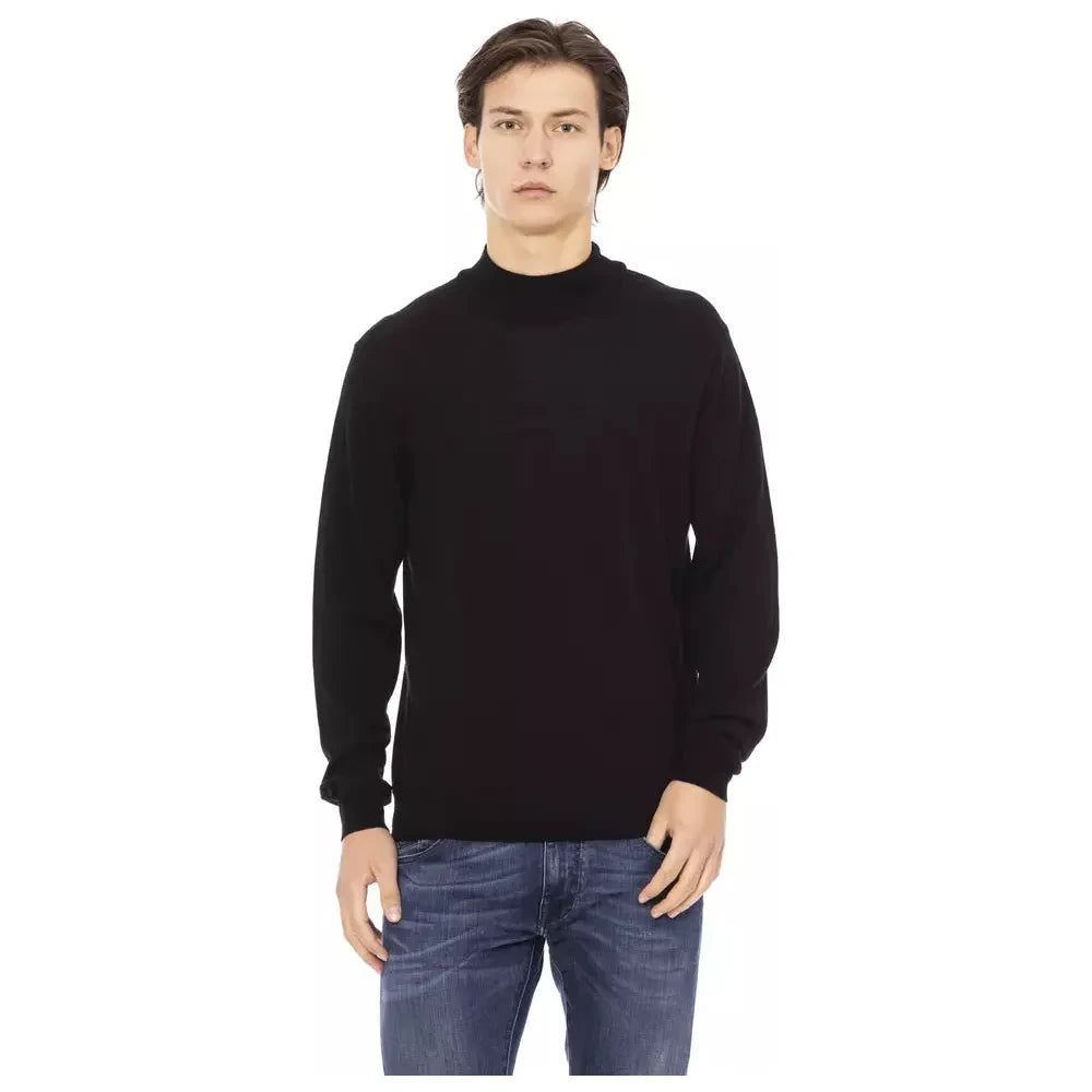 Sleek Black Turtleneck Monogram Sweater