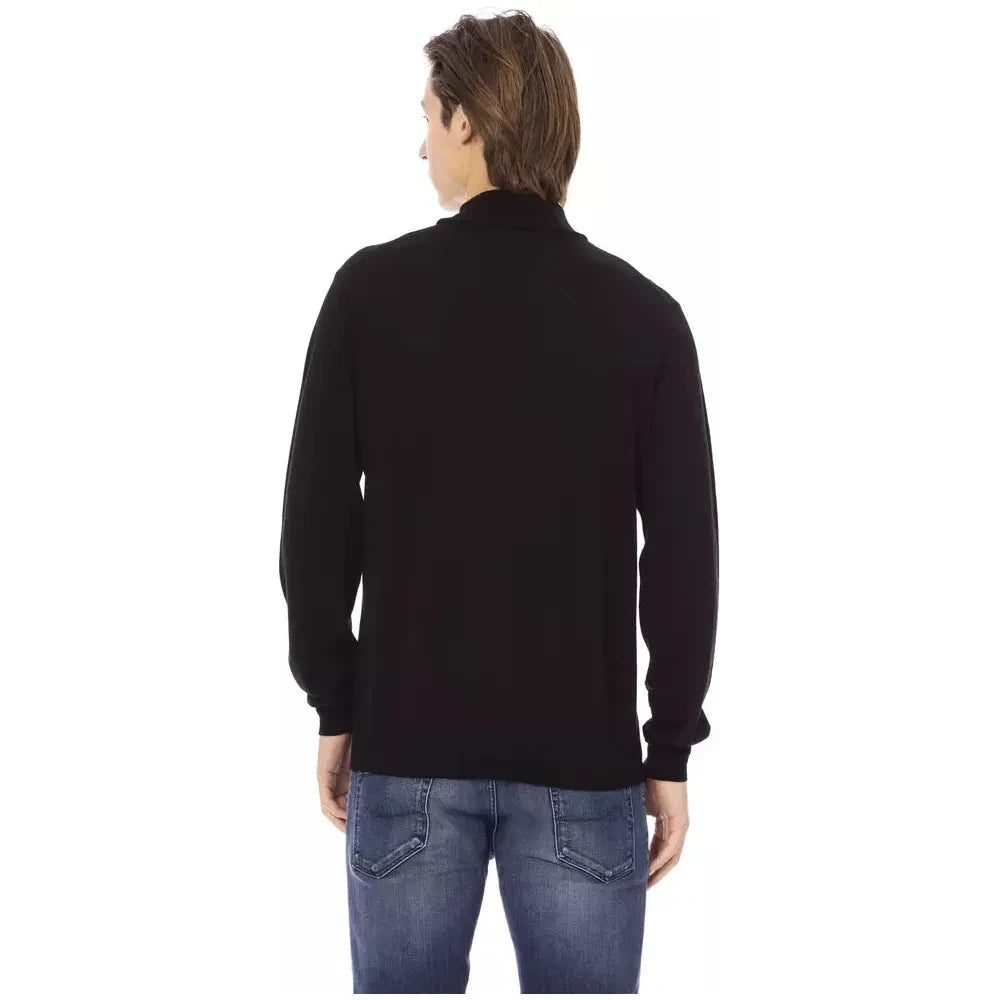 Sleek Black Turtleneck Monogram Sweater