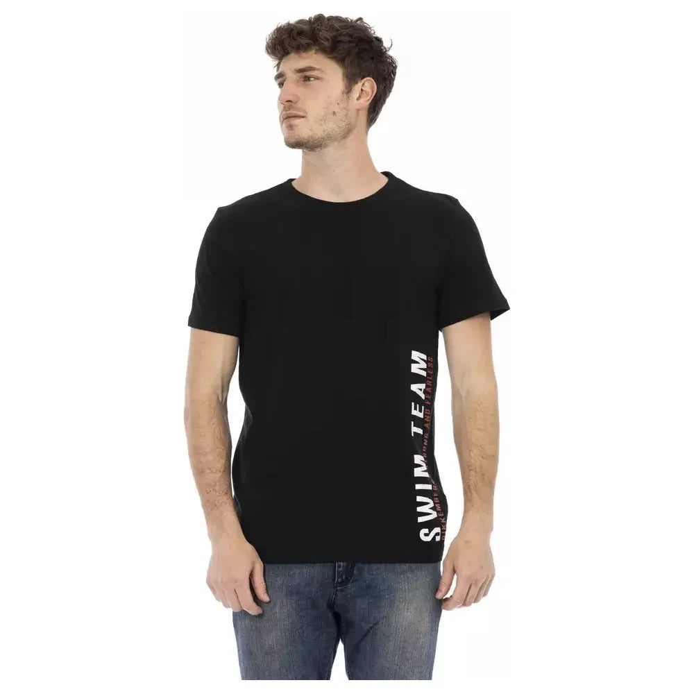 Sleek Black Cotton Tee with Bold Front Print