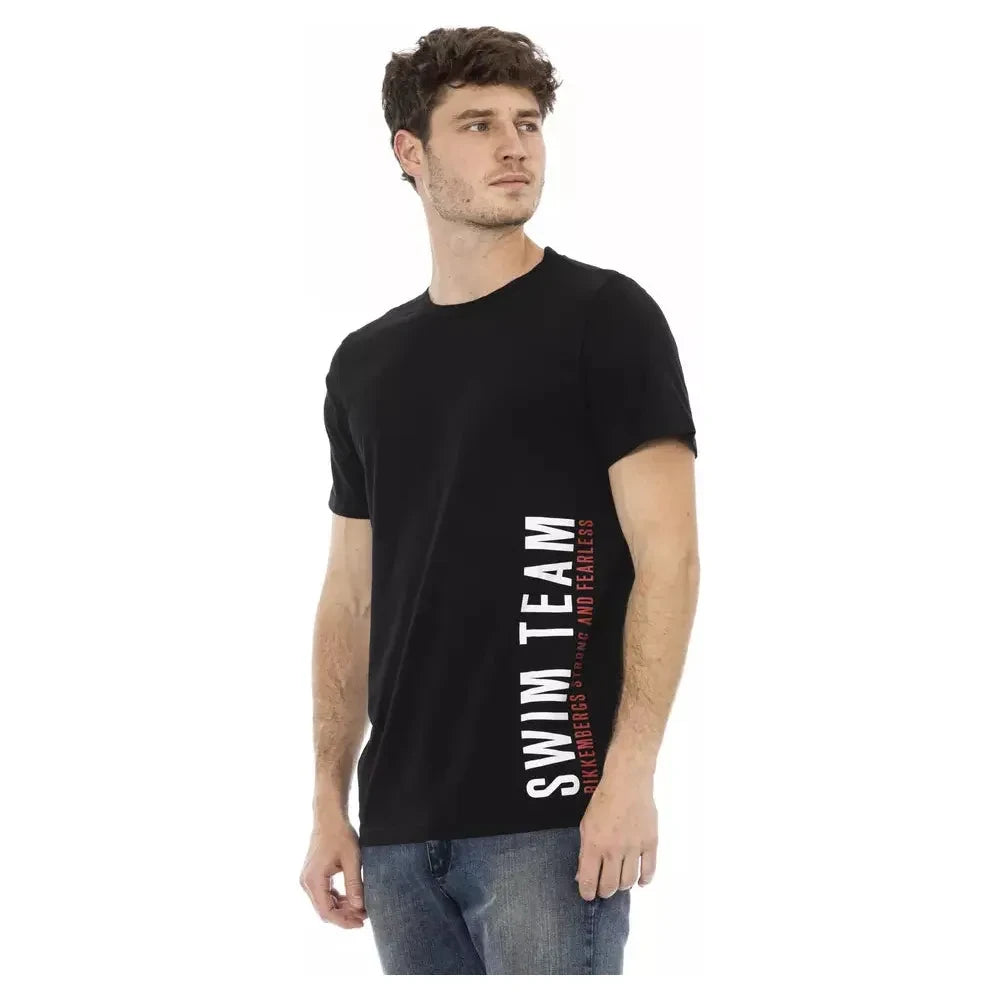 Sleek Black Cotton Tee with Bold Front Print