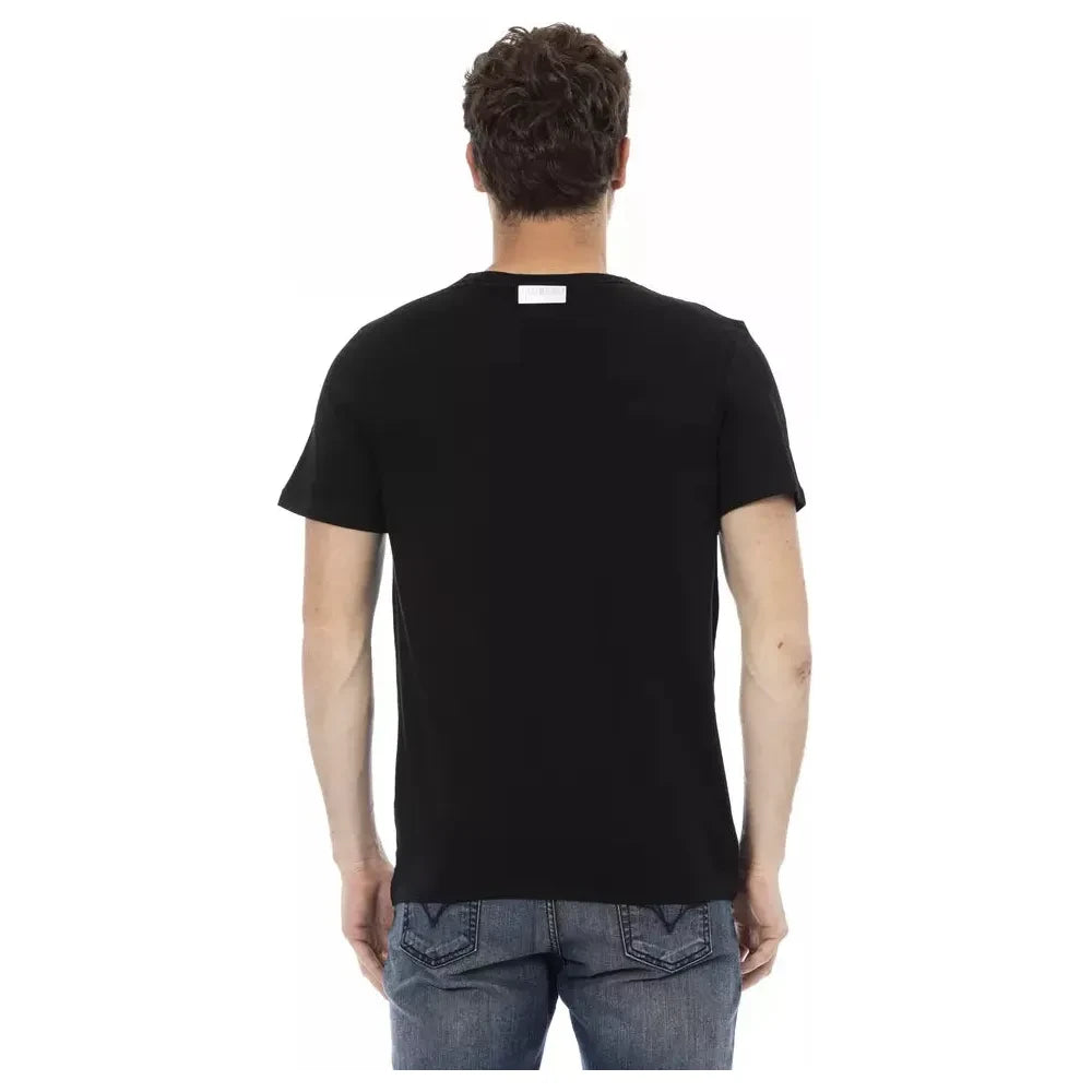 Sleek Black Cotton Tee with Bold Front Print