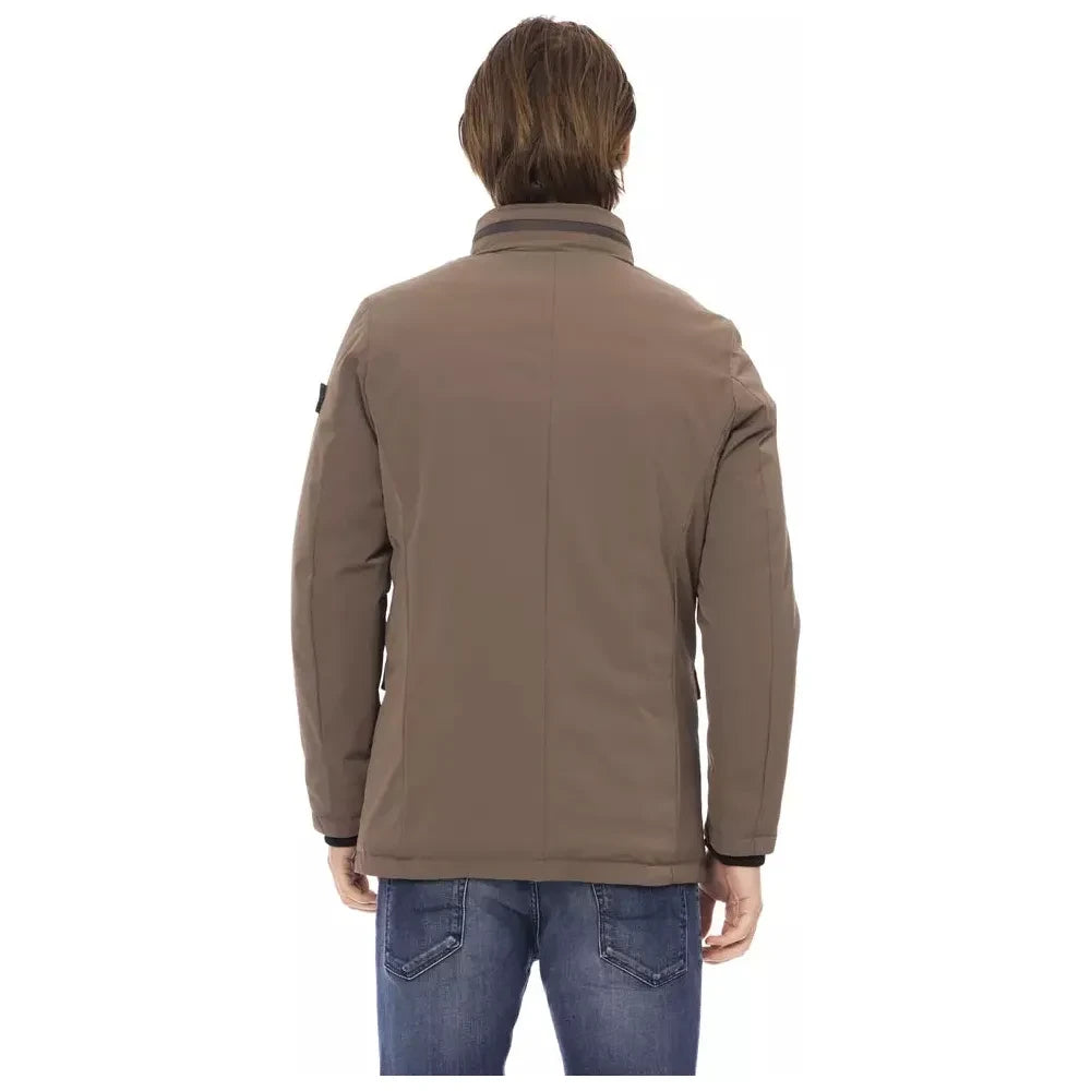 Elegant Brown Zip-Front Monogram Jacket