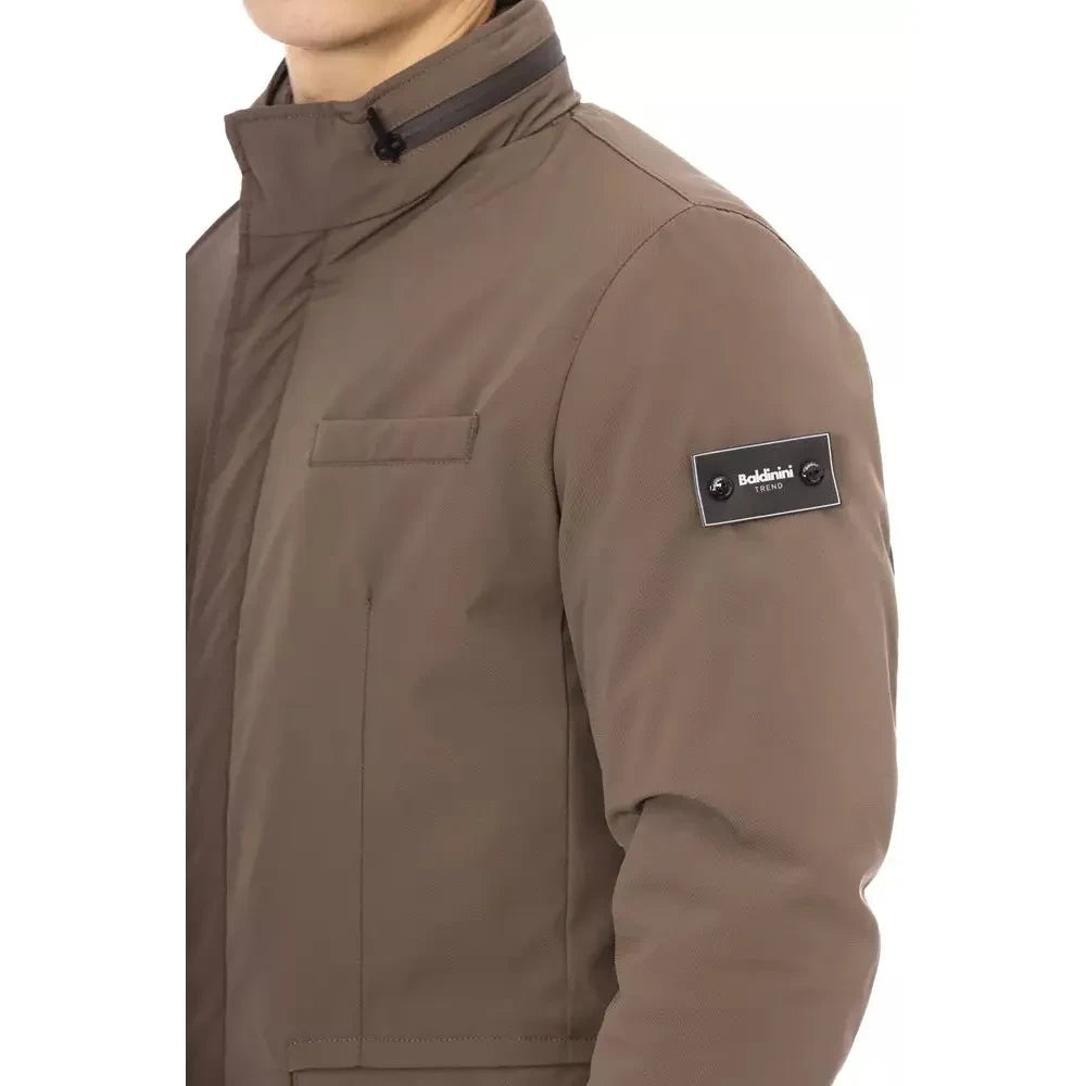 Elegant Brown Zip-Front Monogram Jacket