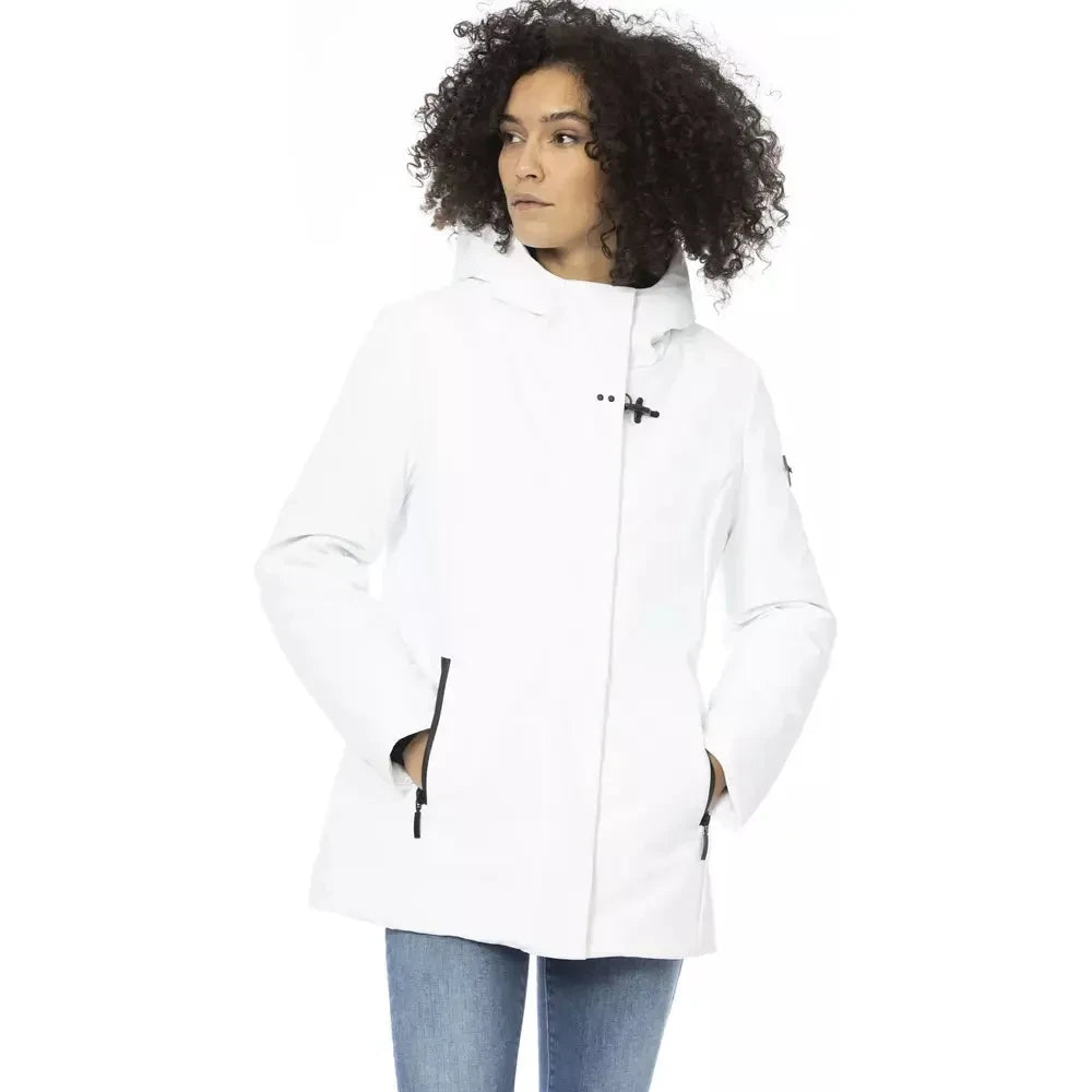 Sleek White Down Jacket with Adjustable Hood