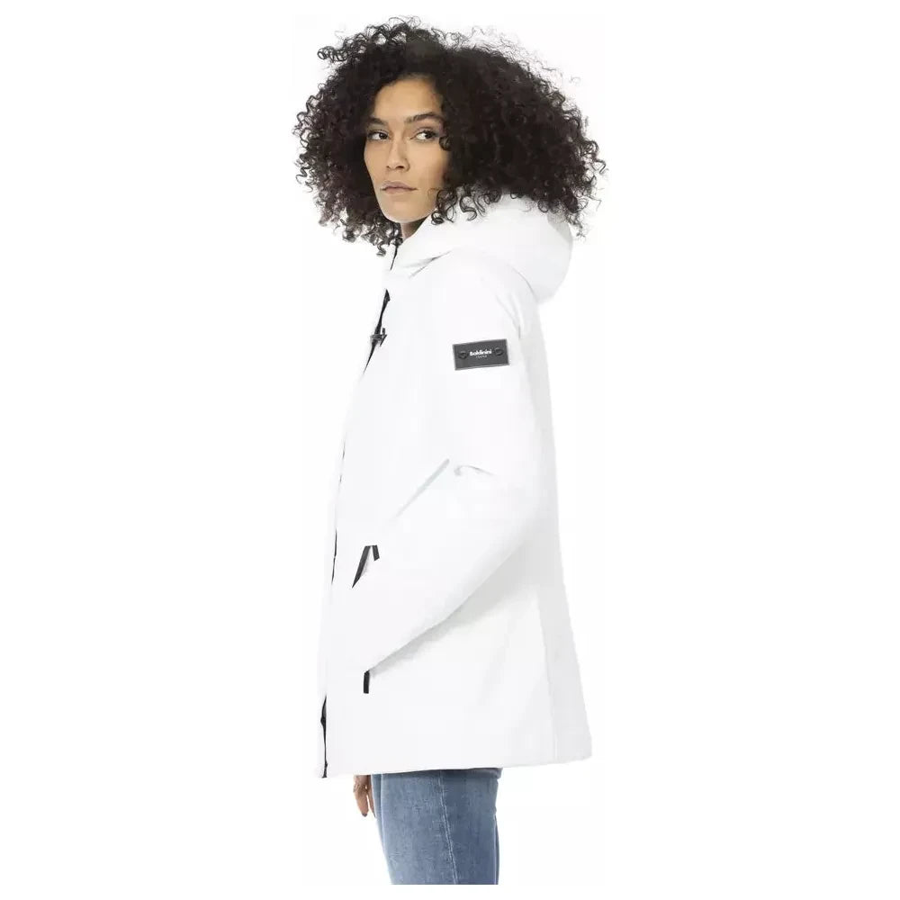 Sleek White Down Jacket with Adjustable Hood