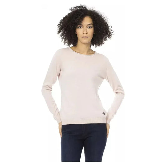 Chic Pink Crew Neck Wool-Blend Sweater