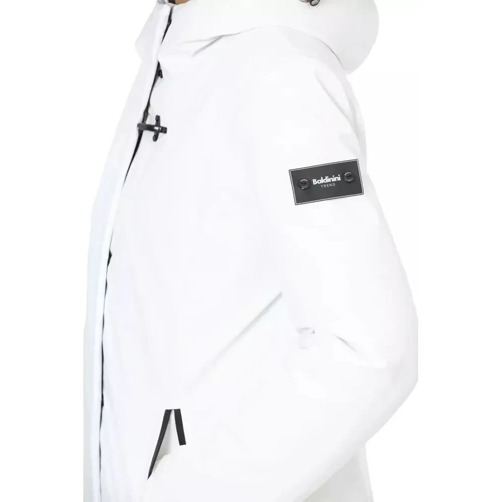 Sleek White Down Jacket with Adjustable Hood