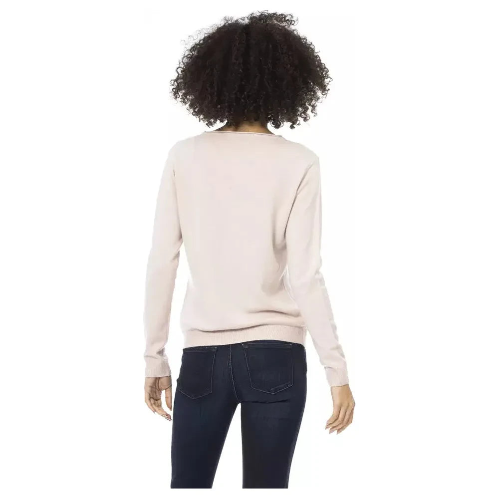 Chic Pink Crew Neck Wool-Blend Sweater