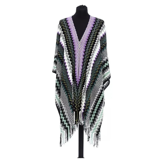 Chic Geometric Fantasy Fringed Poncho