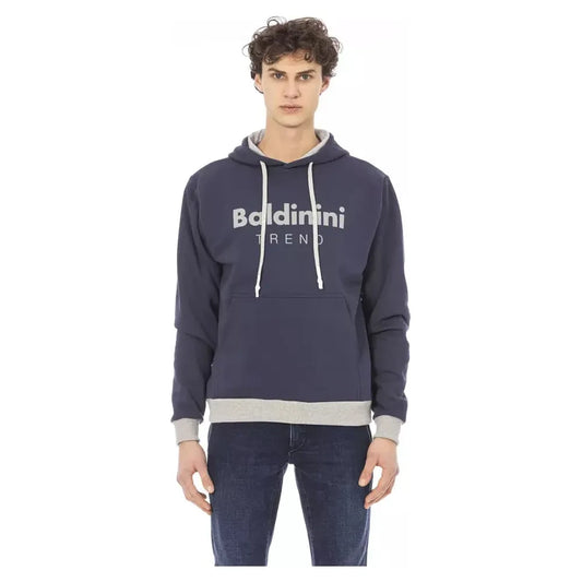 Chic Blue Cotton Fleece Hoodie with Front Logo