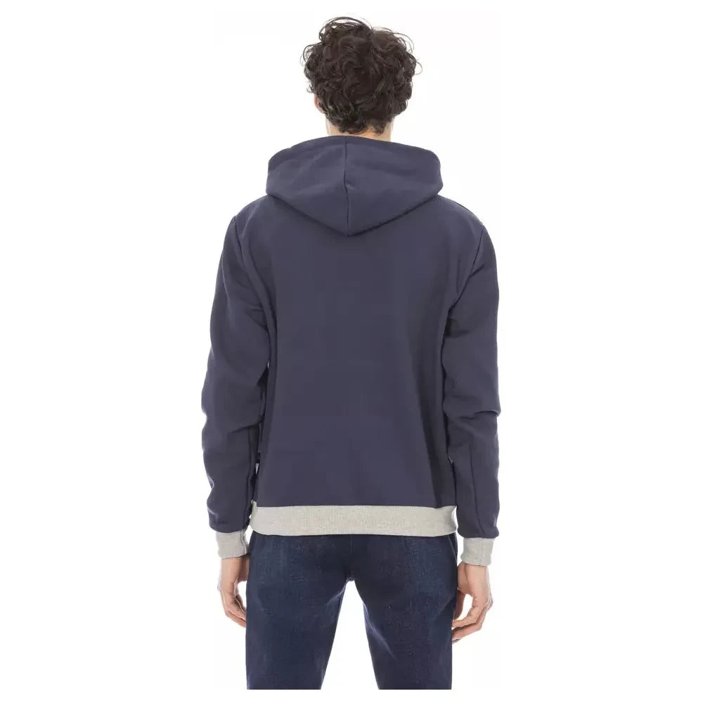 Chic Blue Cotton Fleece Hoodie with Front Logo