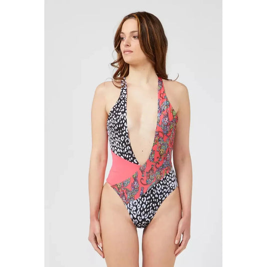 Fuchsia Patterned Swimsuit with Chic Neckline