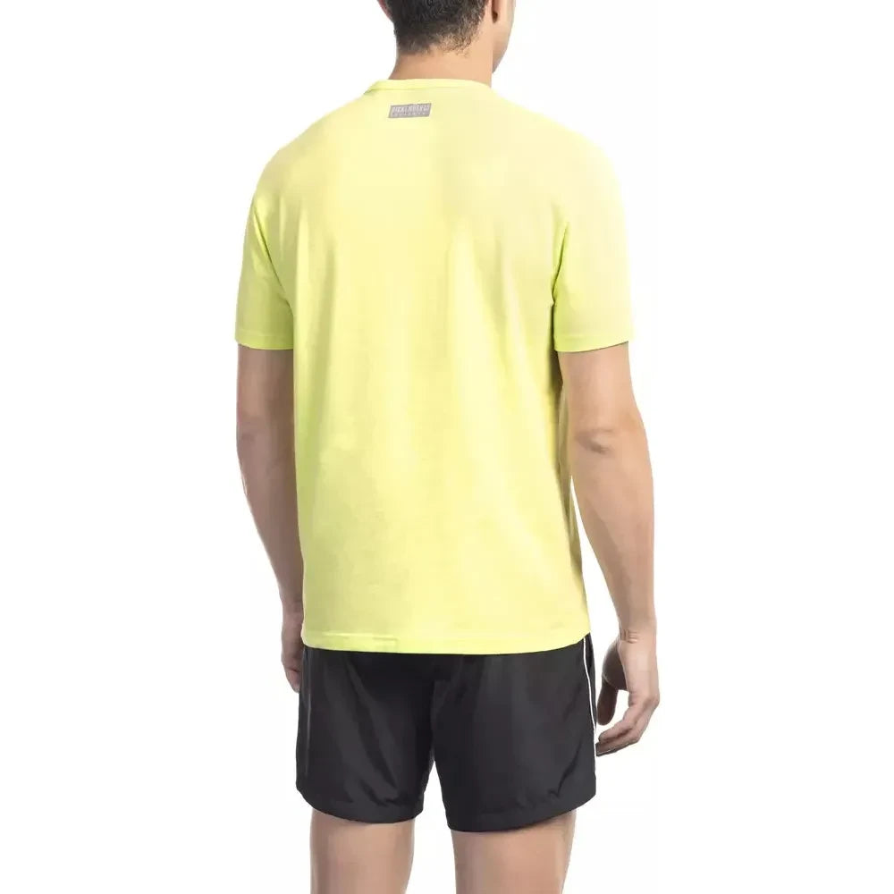 Bikkembergs Radiant Yellow Cotton Blend Printed T-Shirt Bikkembergs