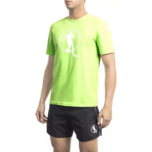 Green Cotton Elastane Tee with Front Print