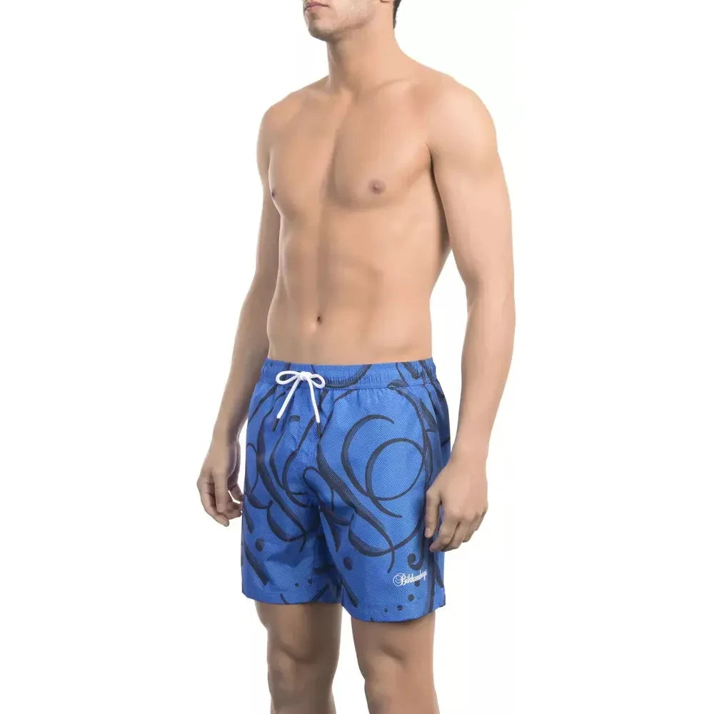 Elegant Blue Printed Swim Shorts