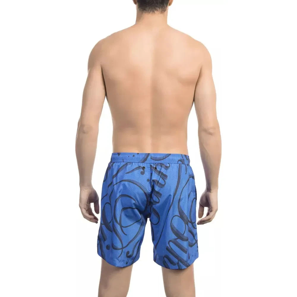 Elegant Blue Printed Swim Shorts