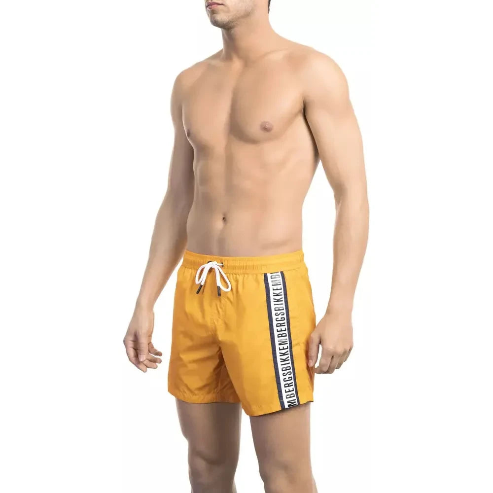 Sleek Orange Swim Shorts with Iconic Tape Detail