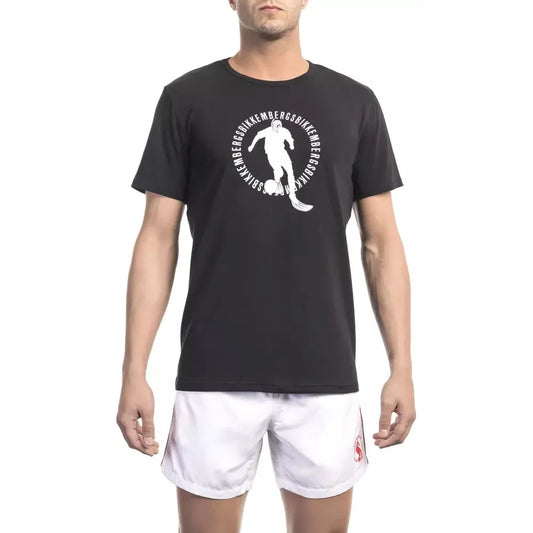 Bikkembergs Sleek Black Cotton Blend Printed T-Shirt Bikkembergs