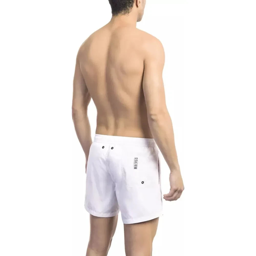 Elegant White Swim Shorts with Iconic Tape Detail