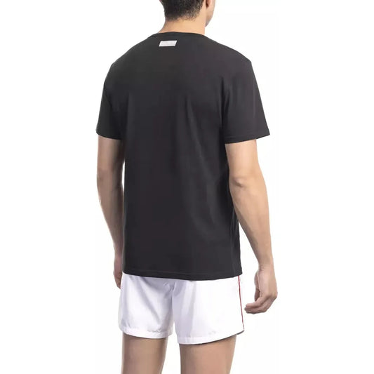 Bikkembergs Sleek Black Cotton Blend Printed T-Shirt Bikkembergs