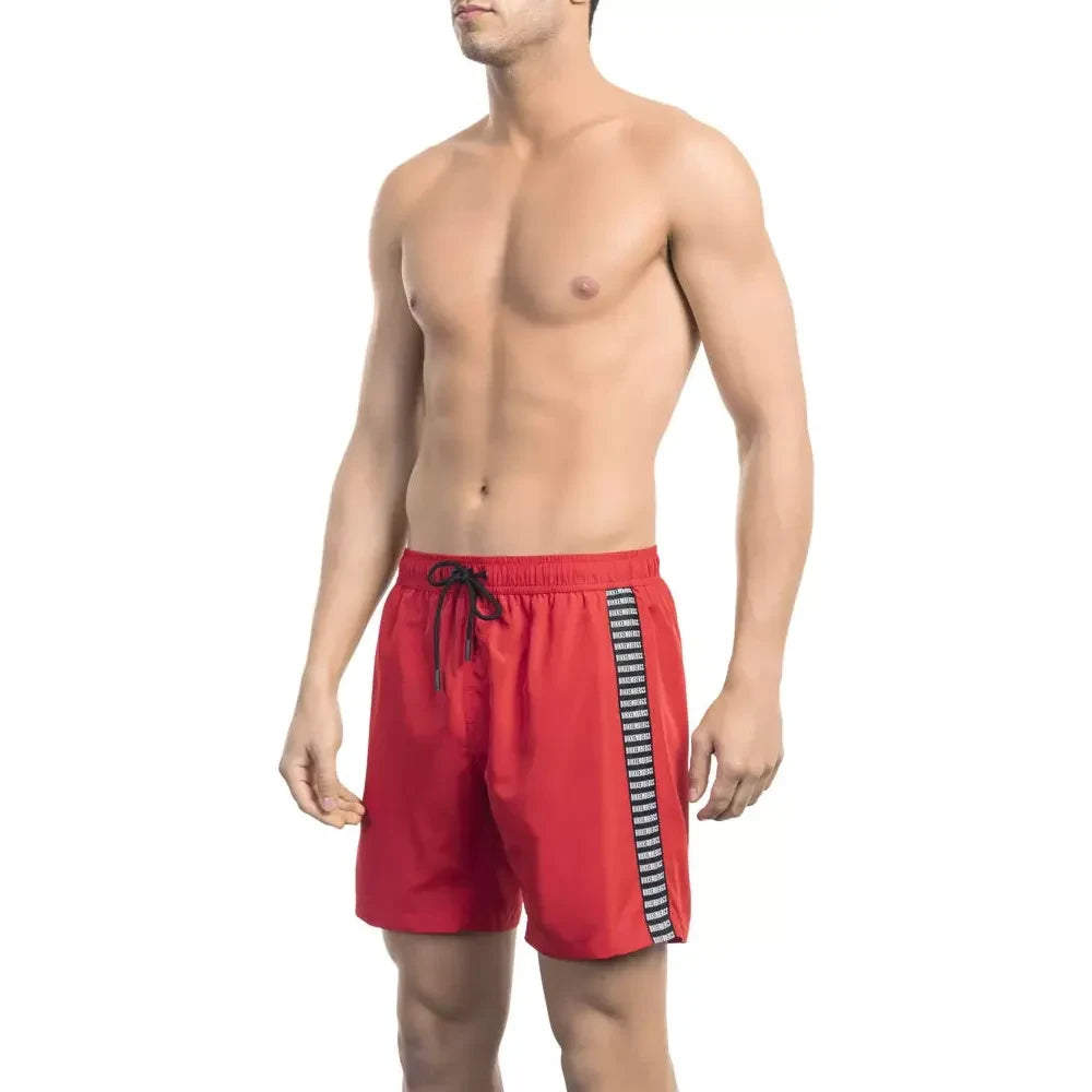 Red Swim Shorts with Back Pocket Detail