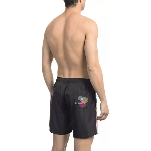 Bikkembergs Sleek Black Side Print Swim Shorts Bikkembergs