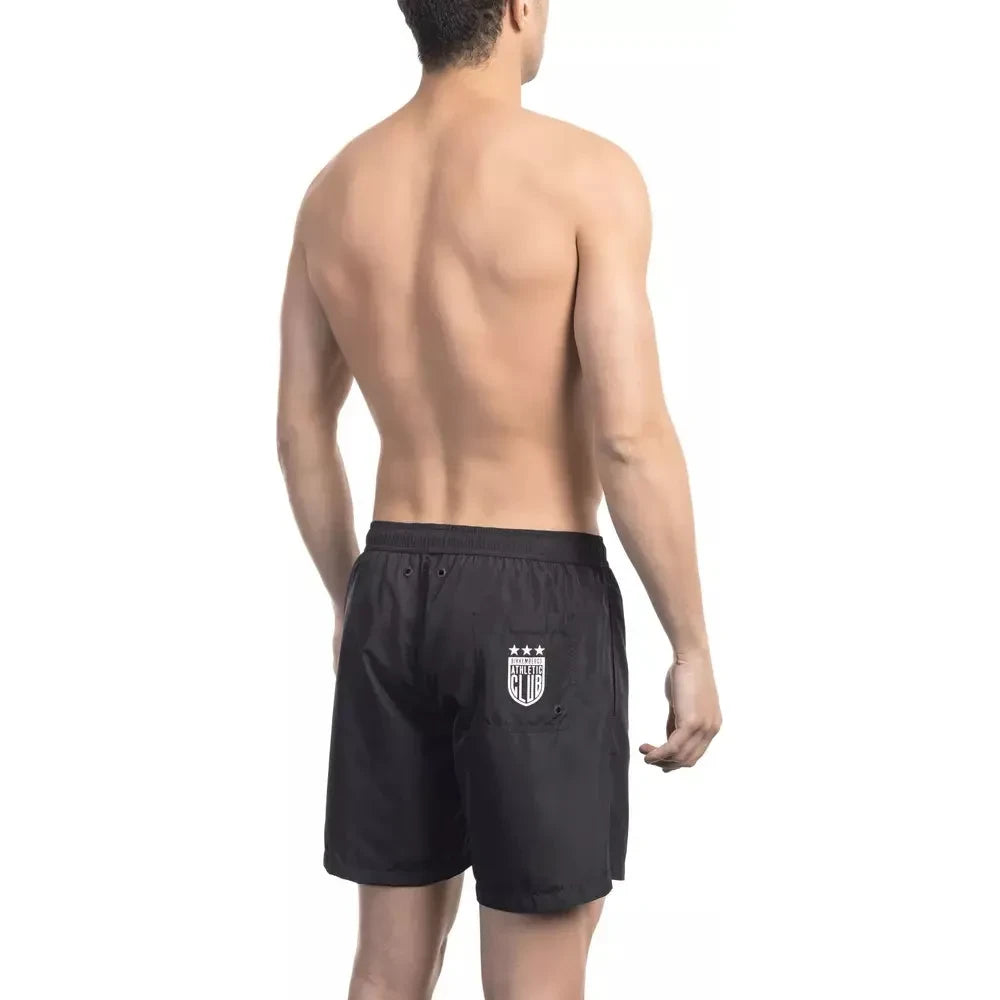 Sleek Black Swim Shorts with Side Print