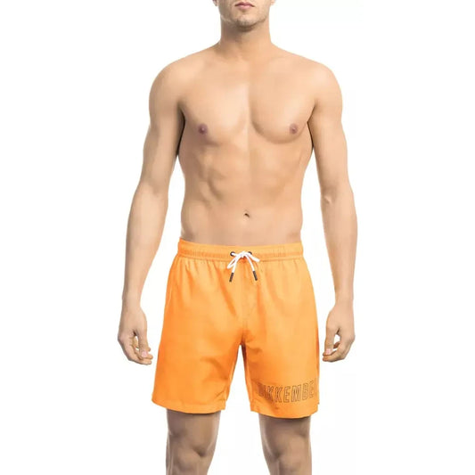 Electric Orange Swim Shorts with Iconic Print