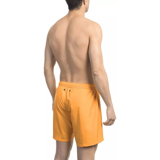 Electric Orange Swim Shorts with Iconic Print