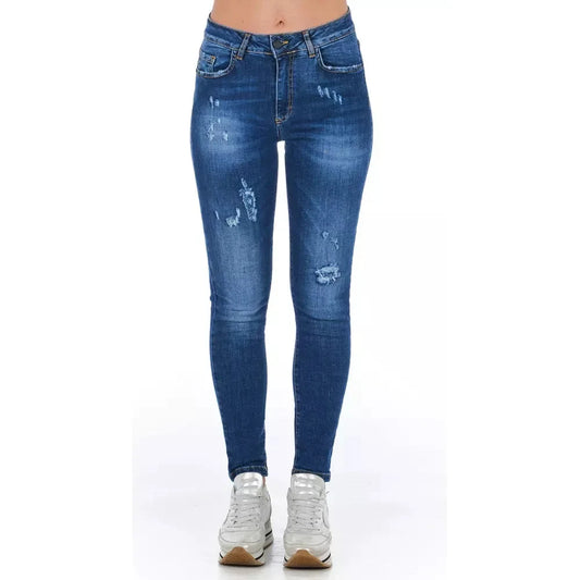 Frankie Morello Chic Worn Wash Denim Jeans for Sophisticated Style Frankie Morello