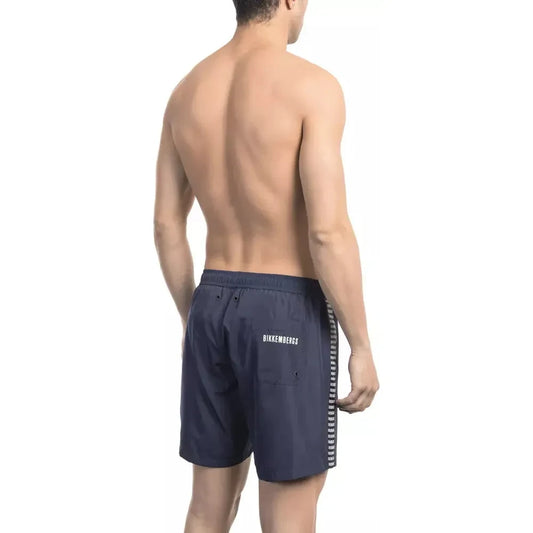 Elegant Blue Tape-Trim Swim Shorts